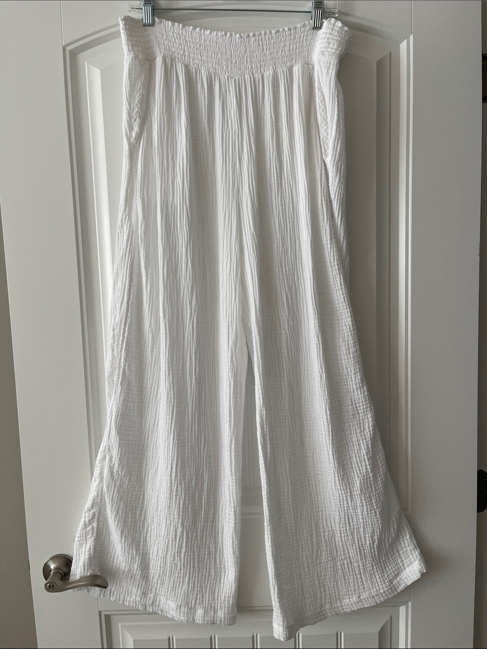 Sol Borne White Gauze Crochet Boho Wide Leg Pants Cover Up L